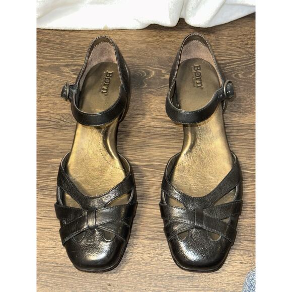 Born Sandals Womens 10M Strappy Kitten Heel Sandals Black Leather - Picture 2 of 9